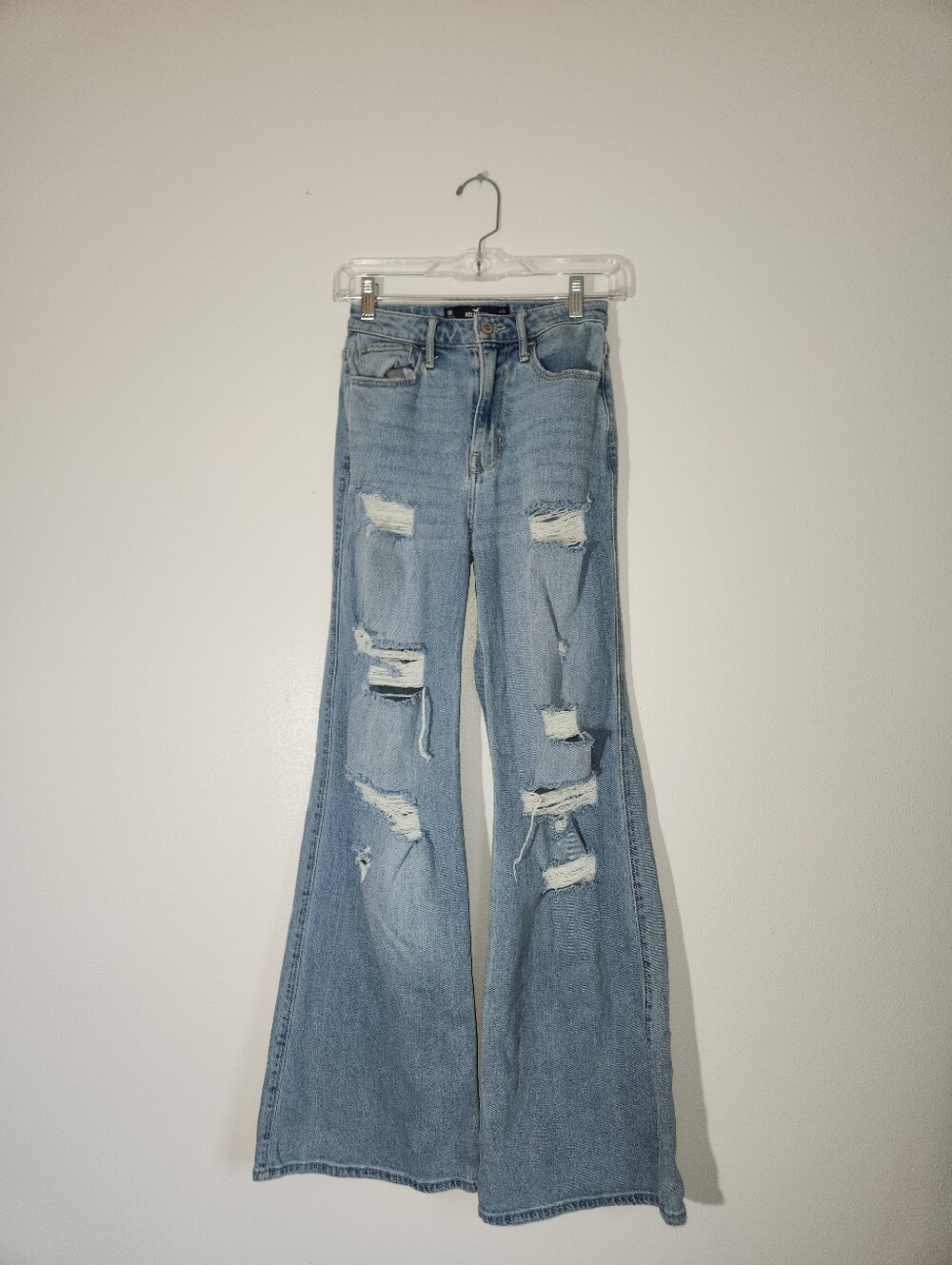 Women's Hollister Vintage High-Rise Light Blue Distressed Flare Jeans